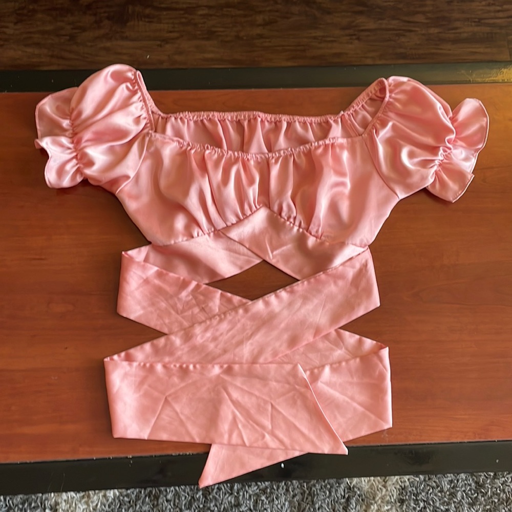 Shein Tie Crop Top - light Pink - size Small
